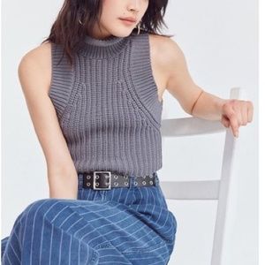 NEW Silence + Noise Grey Knit Cropped Turtle Neck